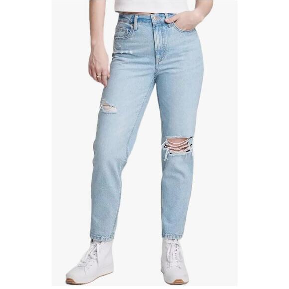 Wild Fable Super-High Rise Tapered Jeans Blue Wash 14/28 Plus Distressed New - Picture 2 of 3